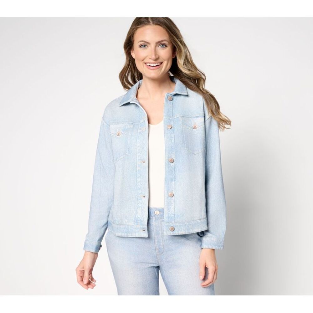 Anybody Women's Jacket Sz XL Printed Denim Effect French Terry Blue